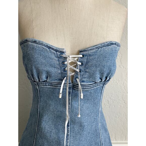 Miss Sixty Strapless Denim Corset Mini Dress Small | Lace-Up Front  Y2K Retro - Picture 7 of 11